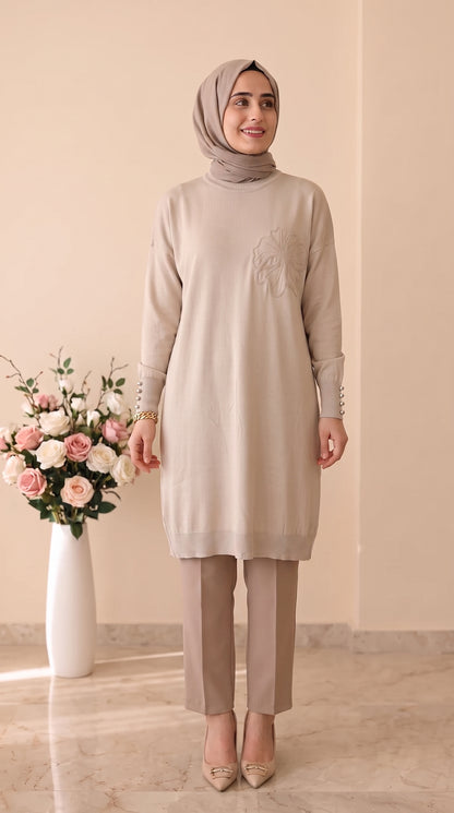 Beranisa  Çiçek Desenli Soğuk İp Tunik 3303