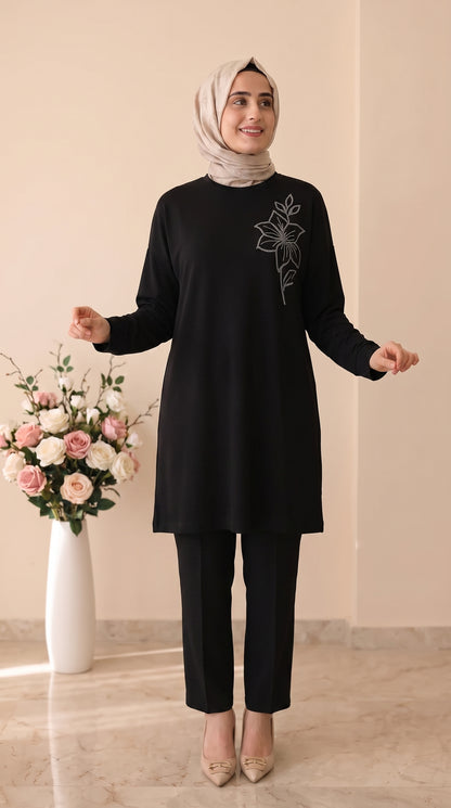 Kado Çiçek İşlemeli Büyük Beden Tunik 268199