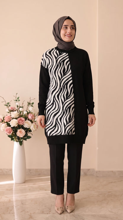 Beranisa Zebra Desen Soğukip Tunik
