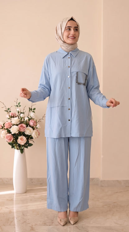İz Atelier Taş İşlemeli Pantolonlu Takım 4054