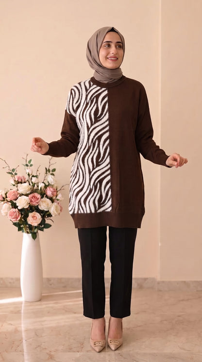 Beranisa Zebra Desen Soğukip Tunik