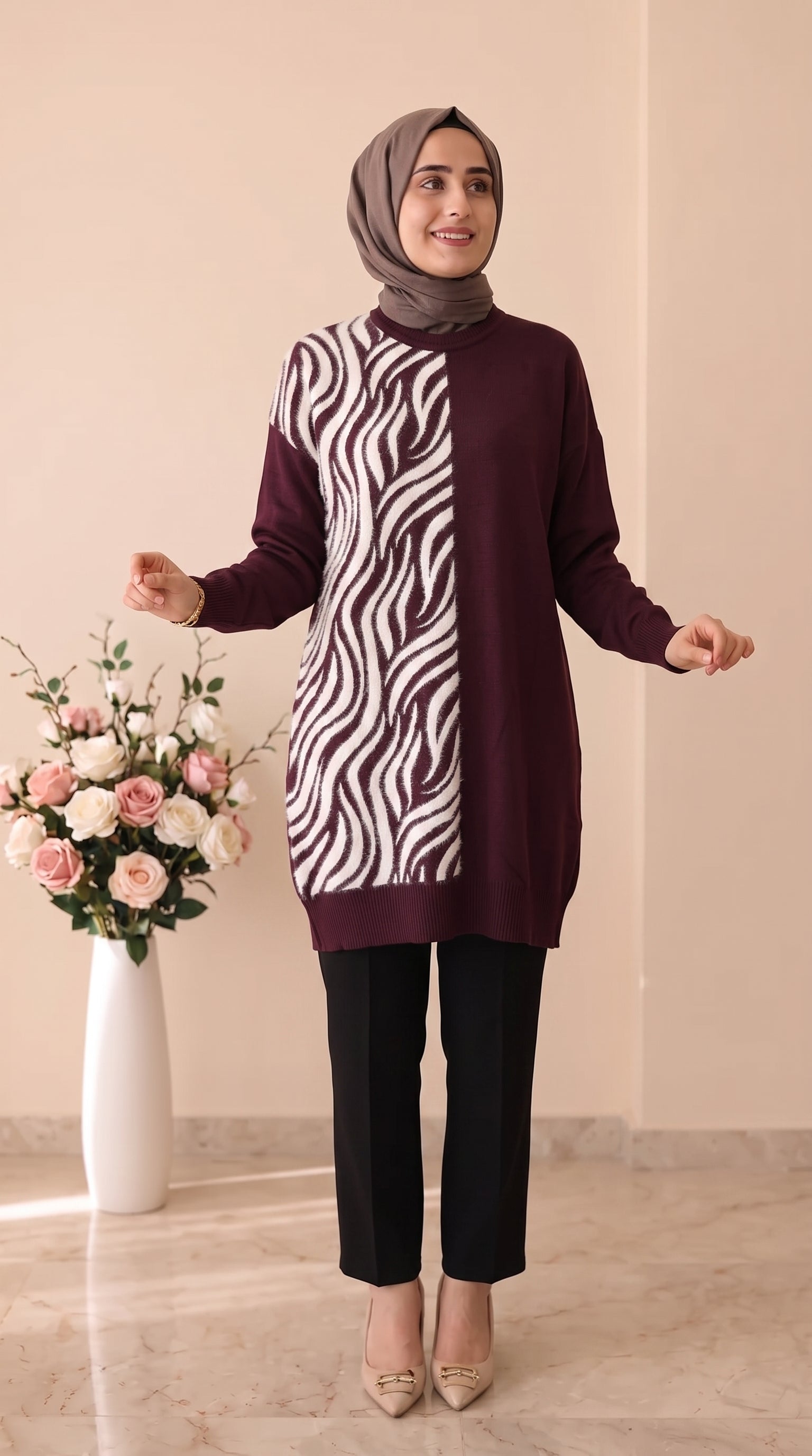 Beranisa Zebra Desen Soğukip Tunik