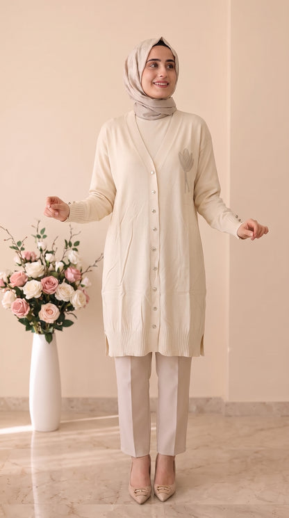 Beranisa Lale Desenli  Soğuk ip Hırka 3260