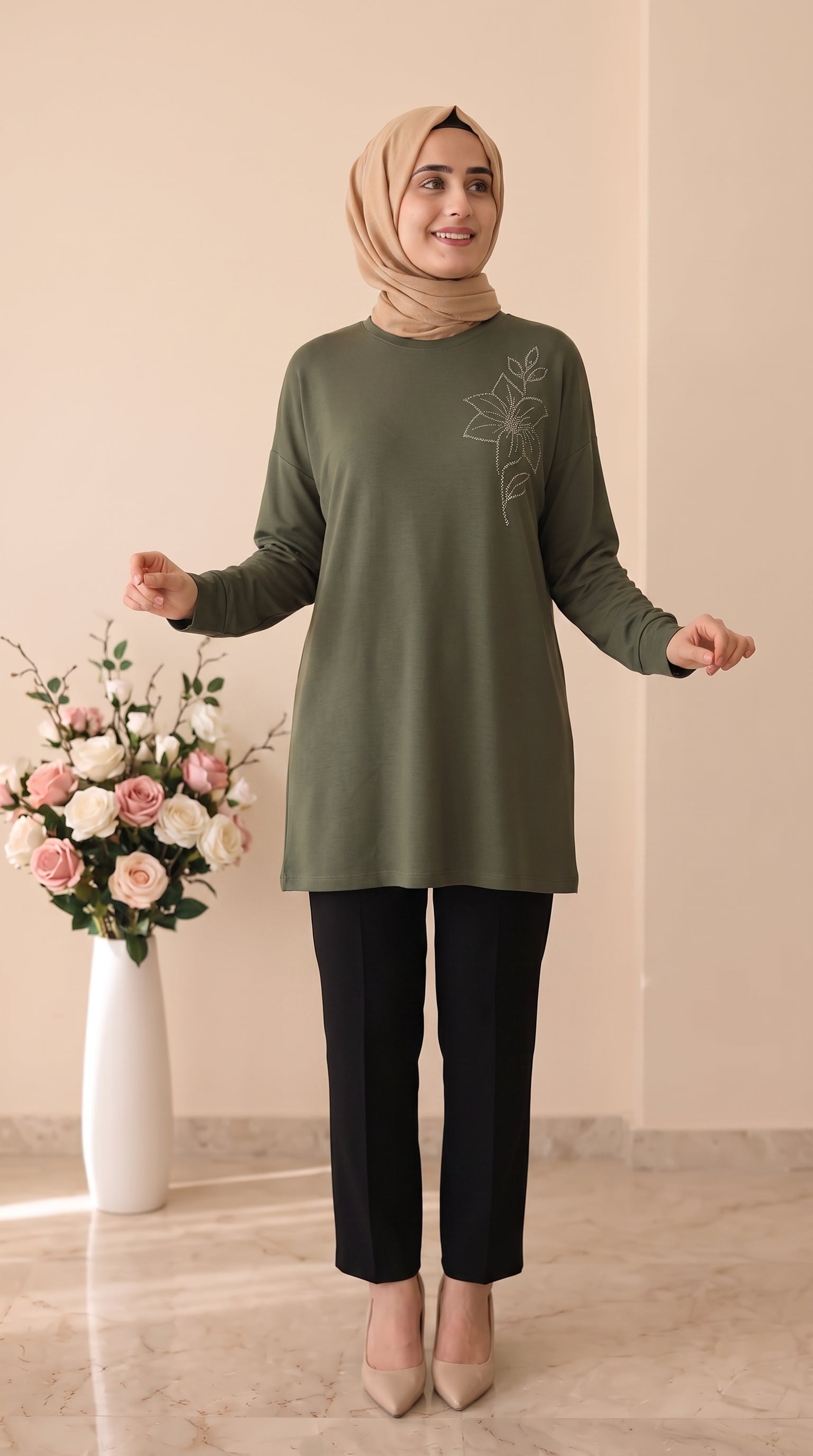 Kado Çiçek İşlemeli Büyük Beden Tunik 268199