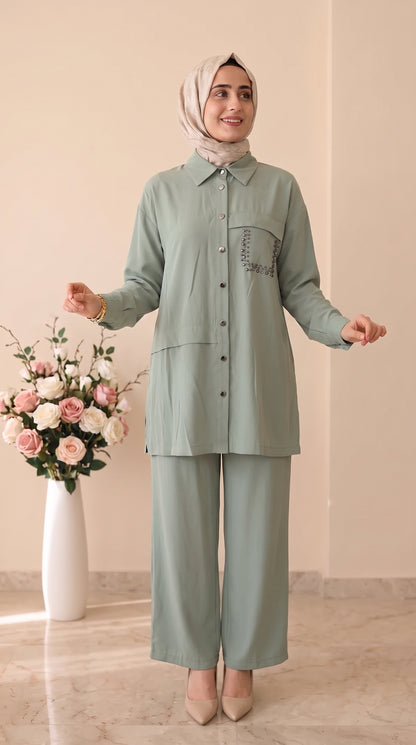 İz Atelier Taş İşlemeli Pantolonlu Takım 4054