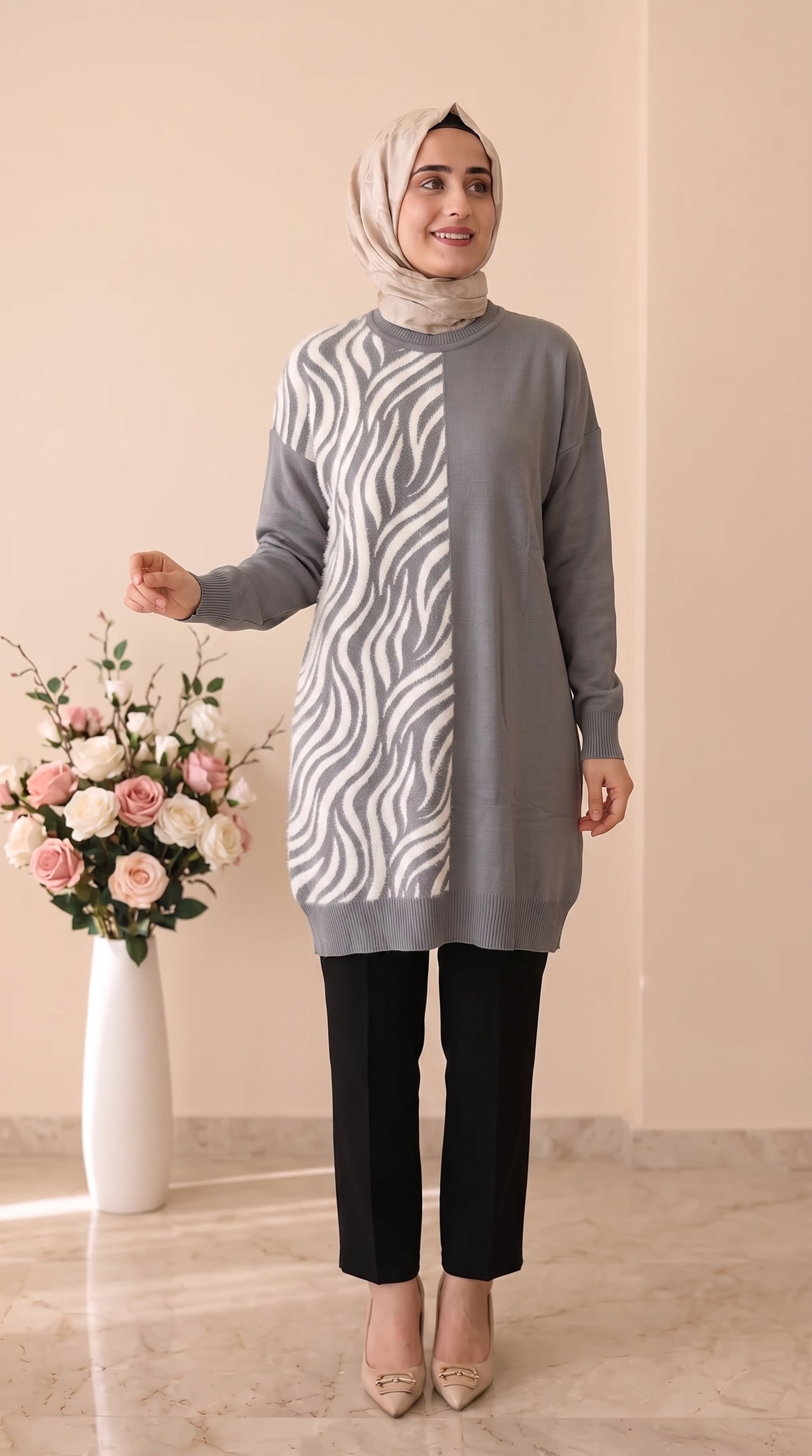 Beranisa Zebra Desen Soğukip Tunik
