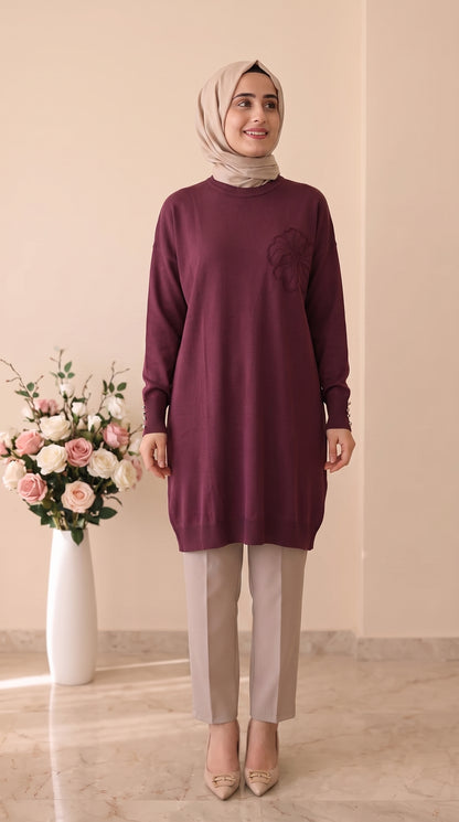 Beranisa  Çiçek Desenli Soğuk İp Tunik 3303