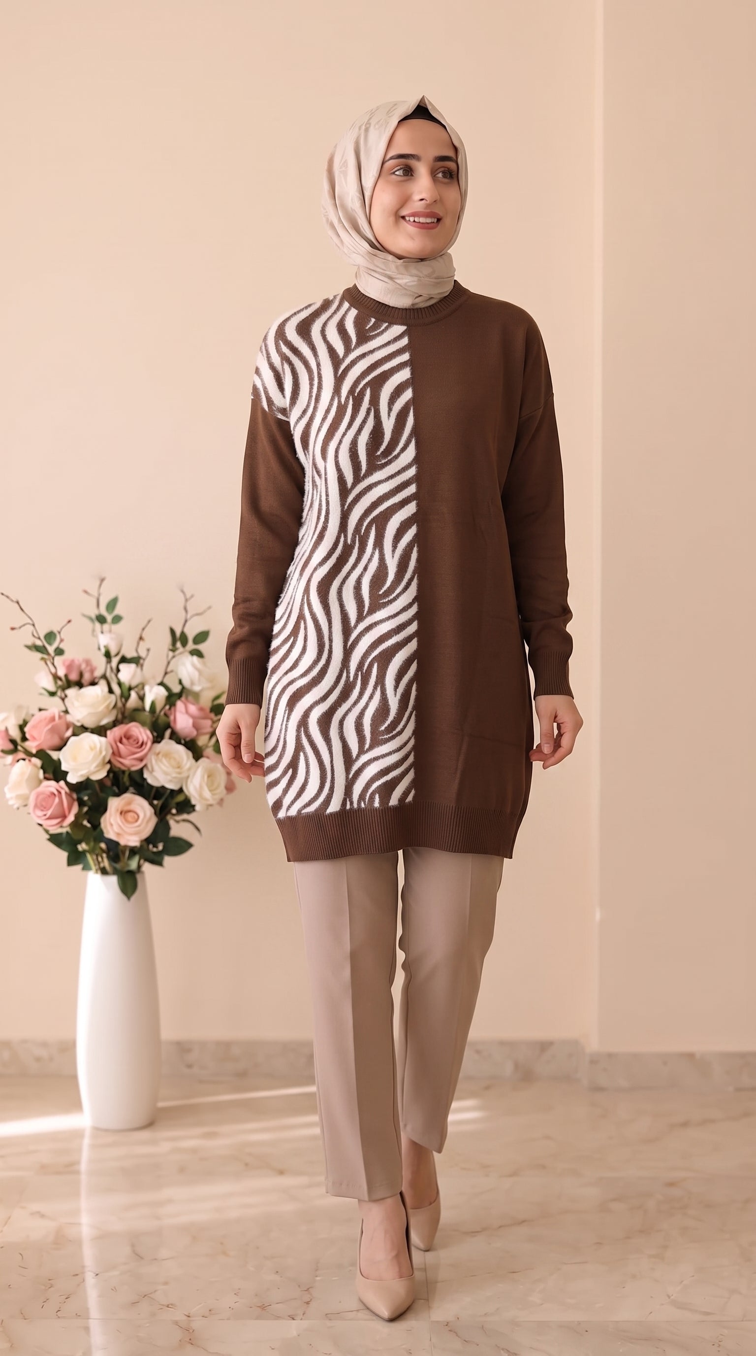 Beranisa Zebra Desen Soğukip Tunik