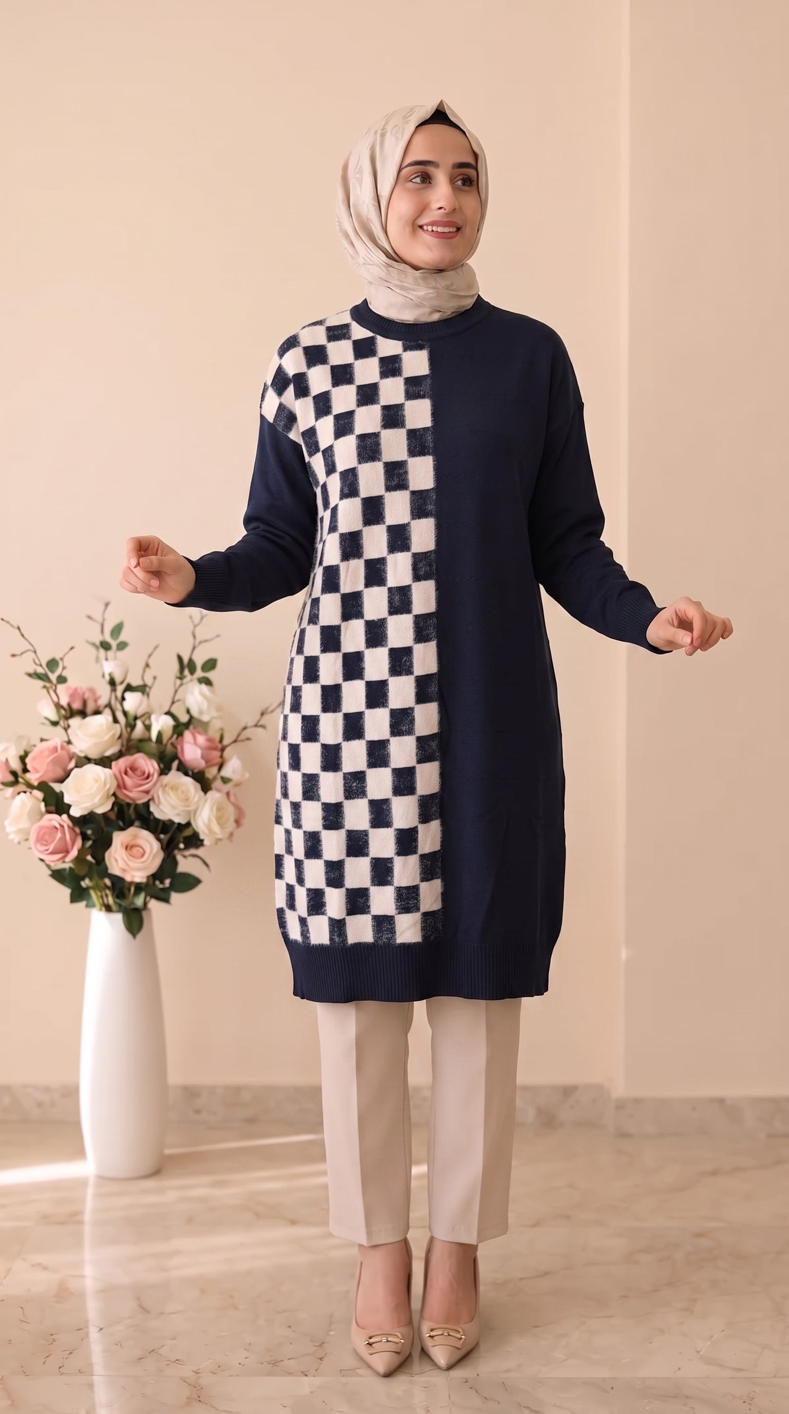 Beranisa Dama  Desenli Angora Soğuk İp Tunik 3376