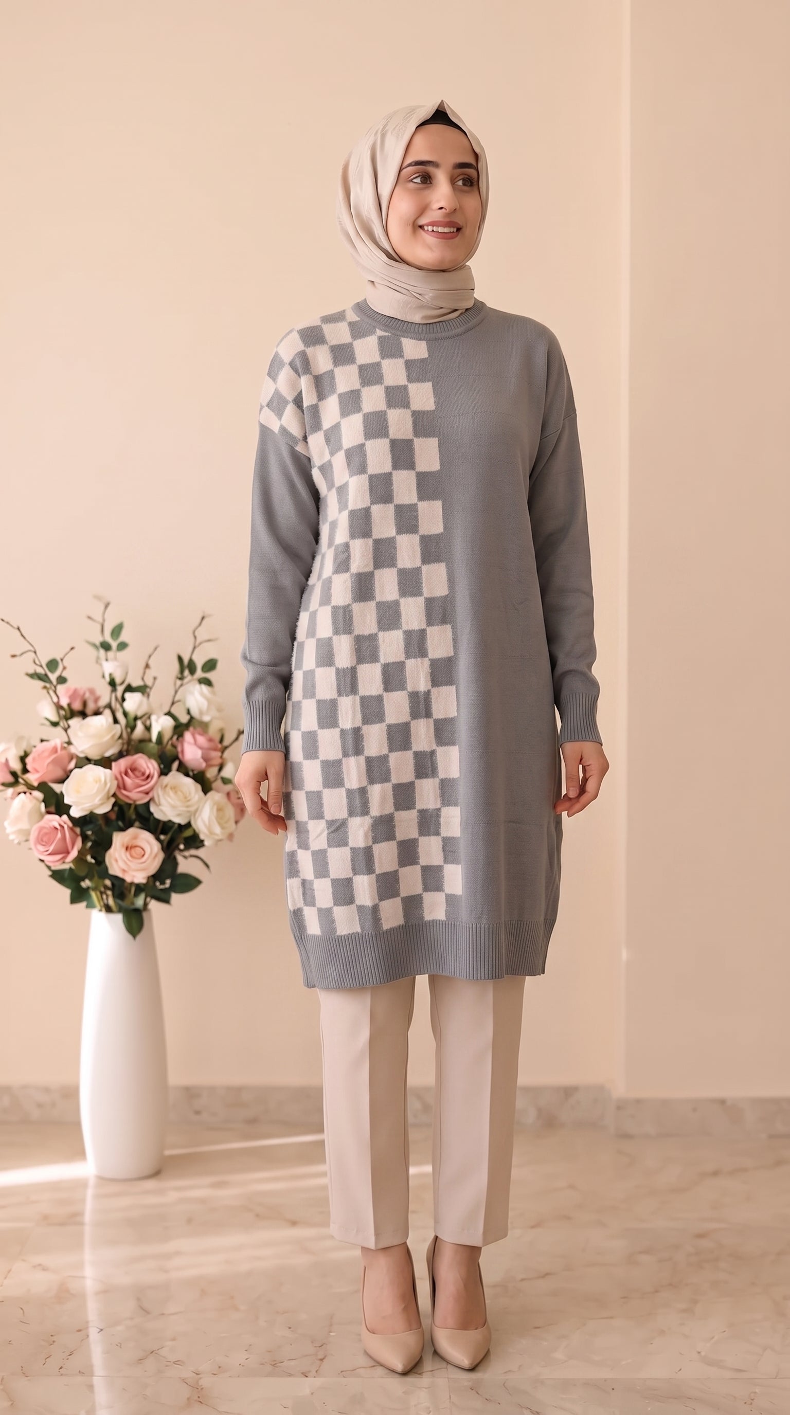 Beranisa Dama  Desenli Angora Soğuk İp Tunik 3376
