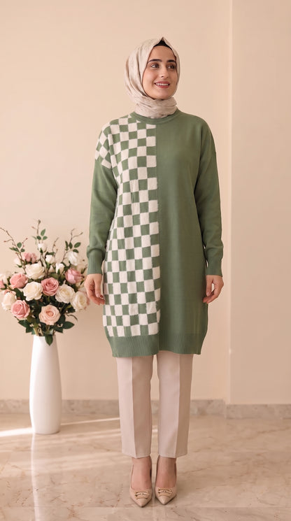 Beranisa Dama  Desenli Angora Soğuk İp Tunik 3376