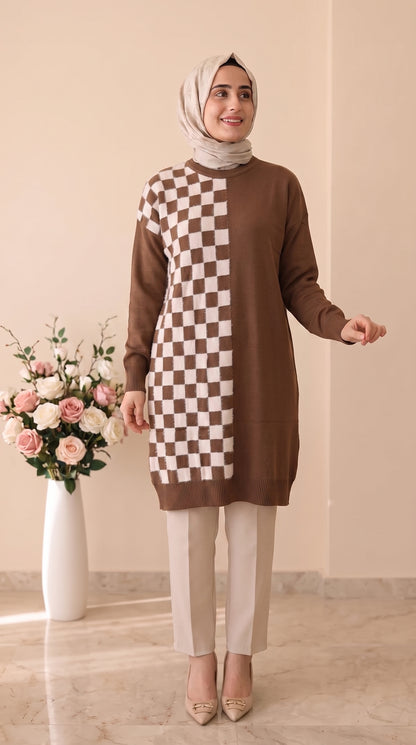 Beranisa Dama  Desenli Angora Soğuk İp Tunik 3376