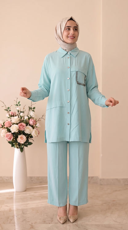 İz Atelier Taş İşlemeli Pantolonlu Takım 4054