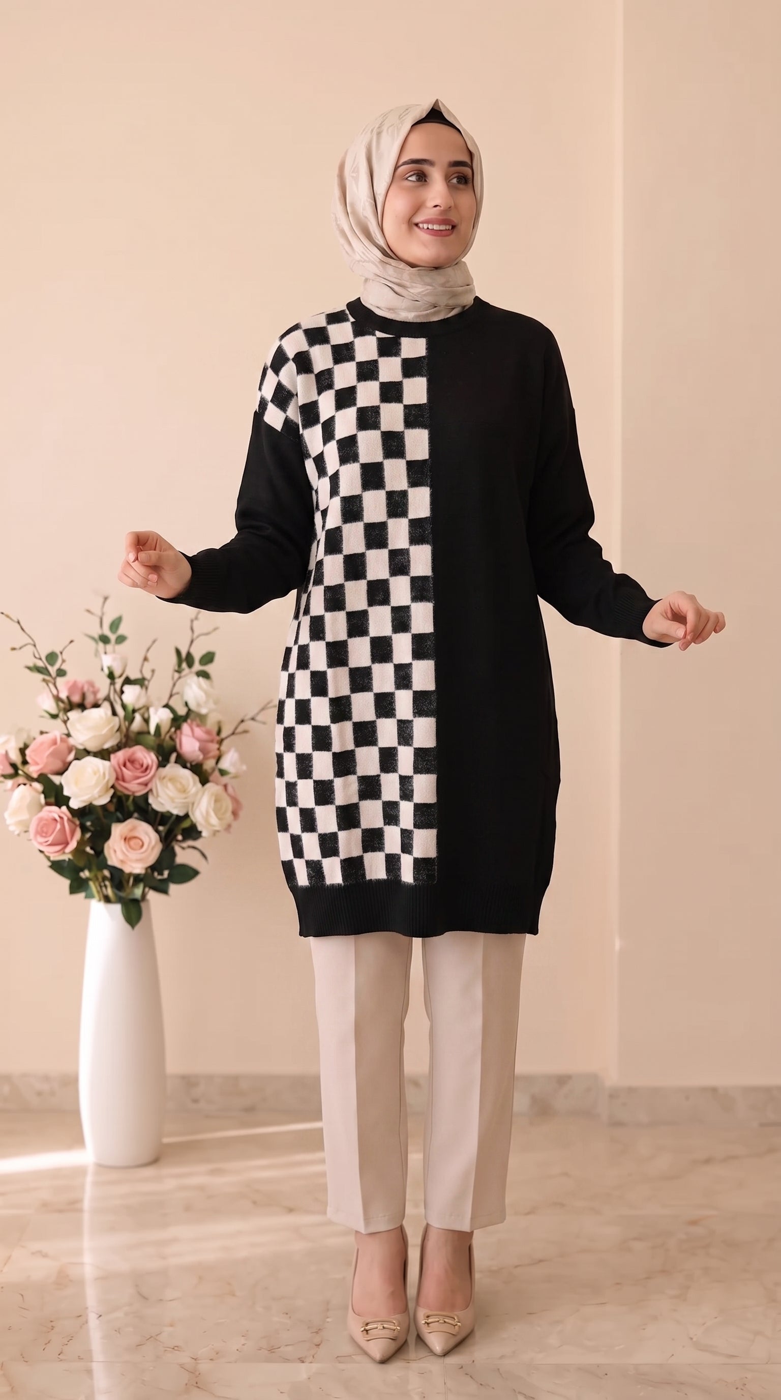 Beranisa Dama  Desenli Angora Soğuk İp Tunik 3376