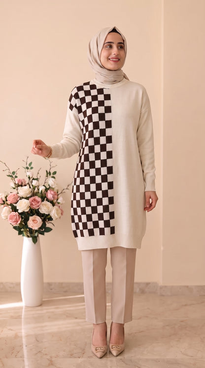 Beranisa Dama  Desenli Angora Soğuk İp Tunik 3376