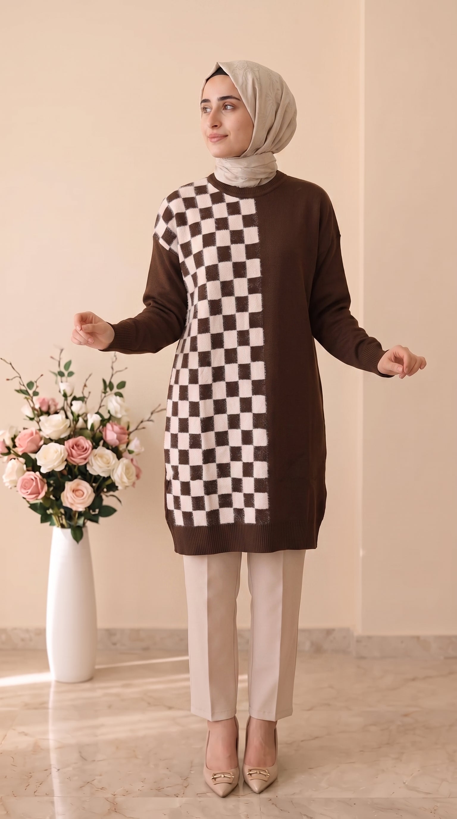 Beranisa Dama  Desenli Angora Soğuk İp Tunik 3376