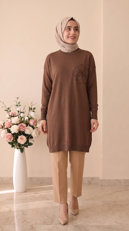 Beranisa  Çiçek Desenli Soğuk İp Tunik 3303