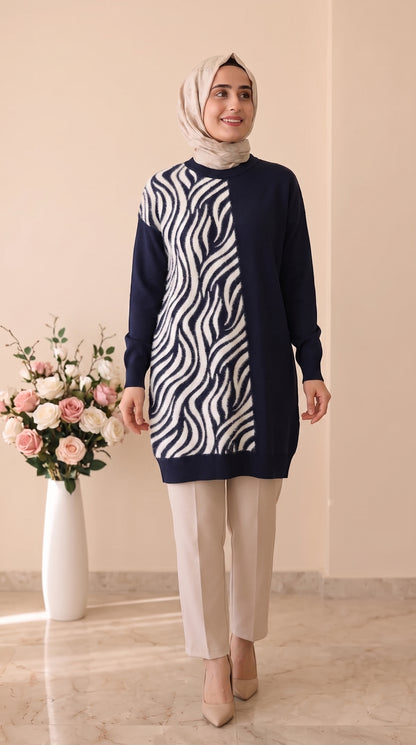 Beranisa Zebra Desen Soğukip Tunik