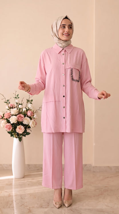 İz Atelier Taş İşlemeli Pantolonlu Takım 4054