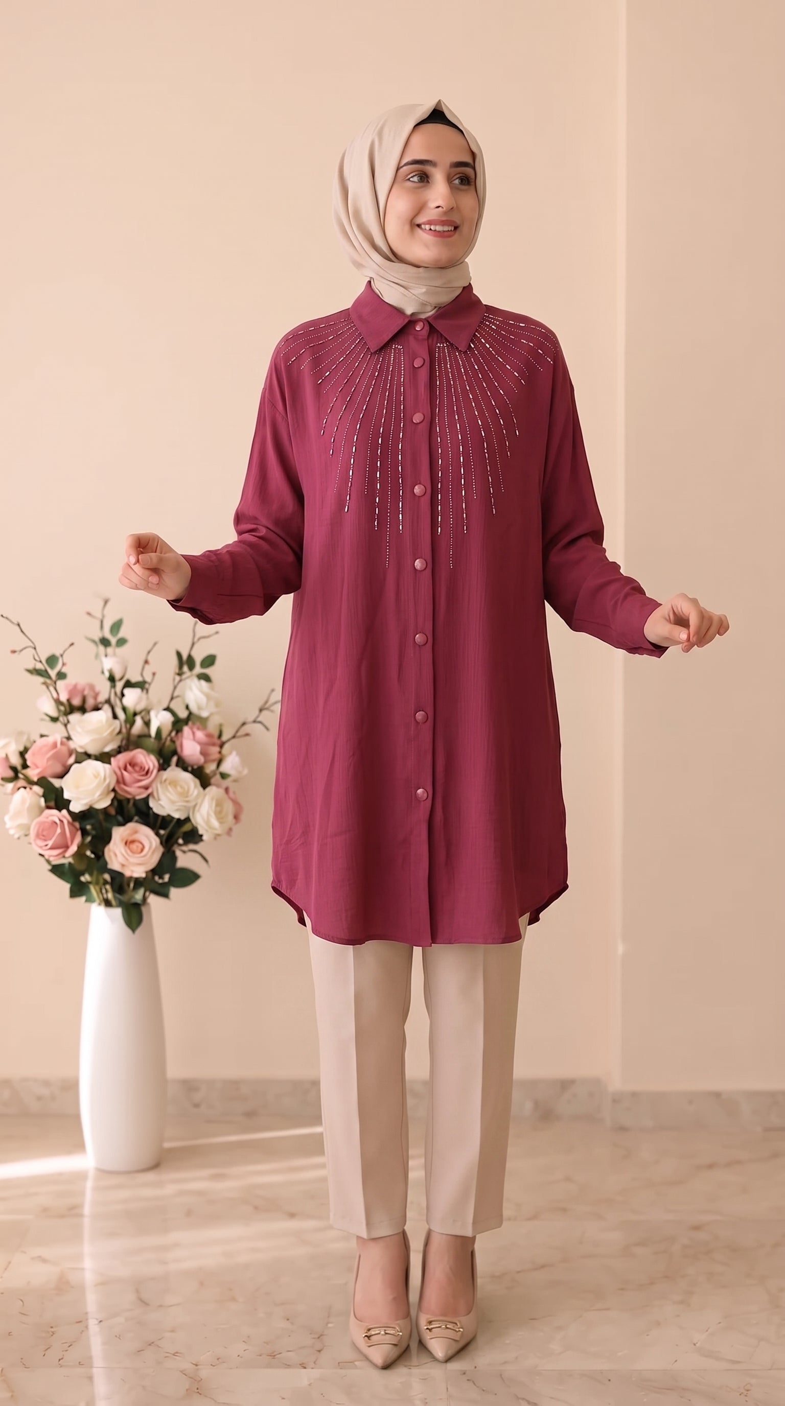 Güner Moda Taş İşlemeli Tunik 0678