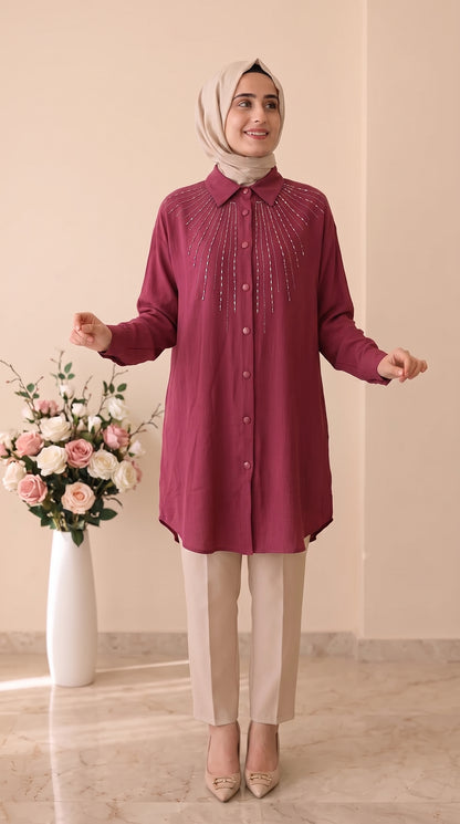 Güner Moda Taş İşlemeli Tunik 0678