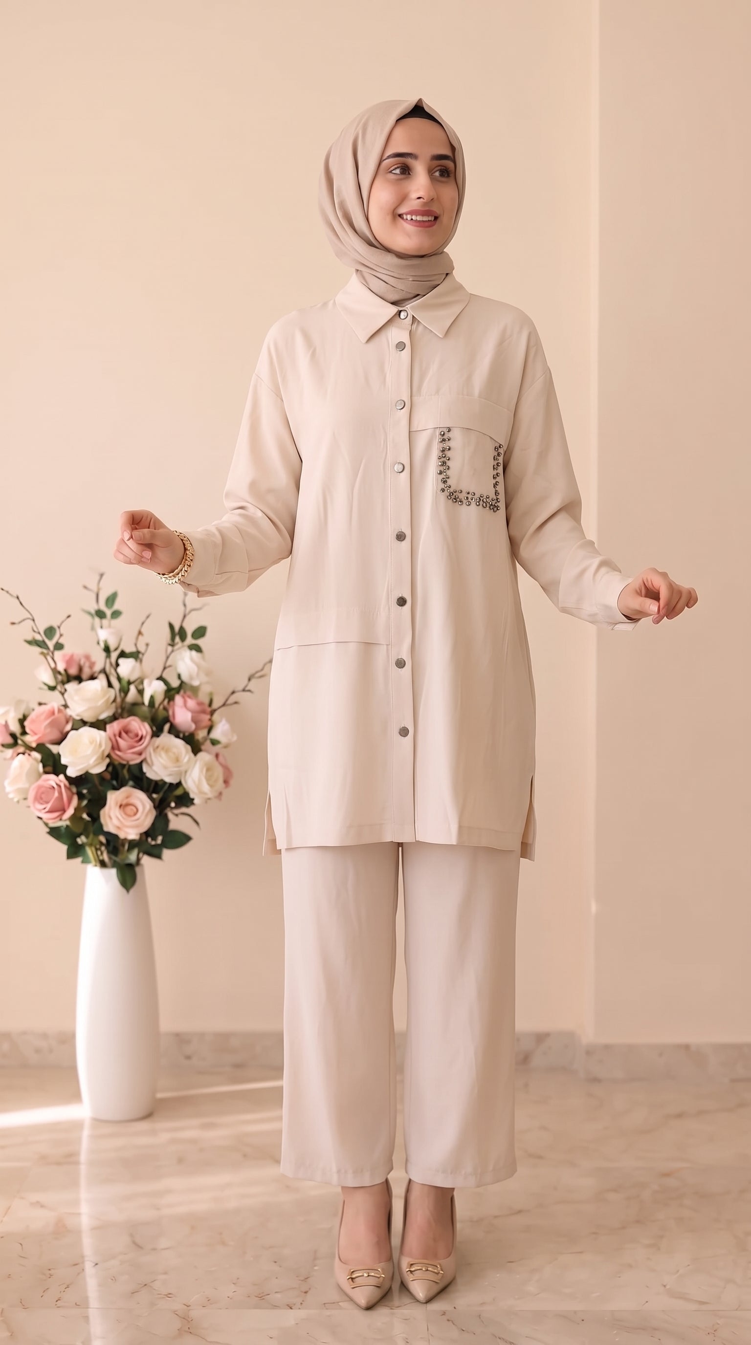 İz Atelier Taş İşlemeli Pantolonlu Takım 4054