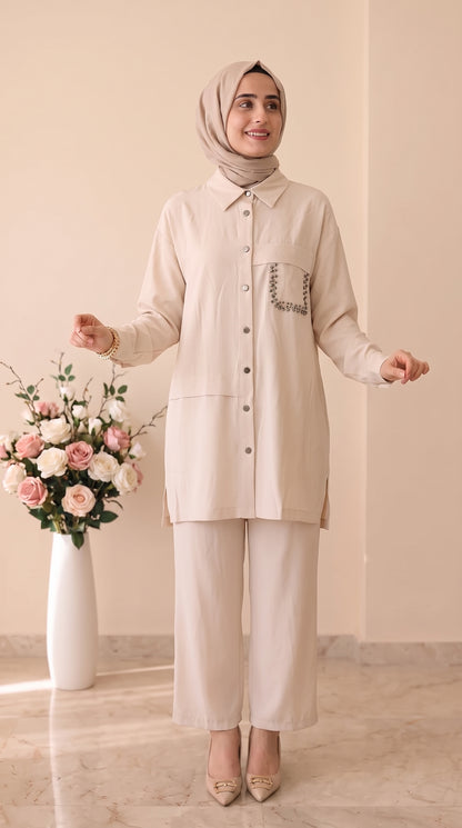 İz Atelier Taş İşlemeli Pantolonlu Takım 4054