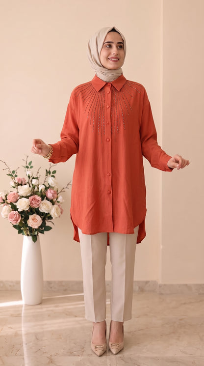 Güner Moda Taş İşlemeli Tunik 0678