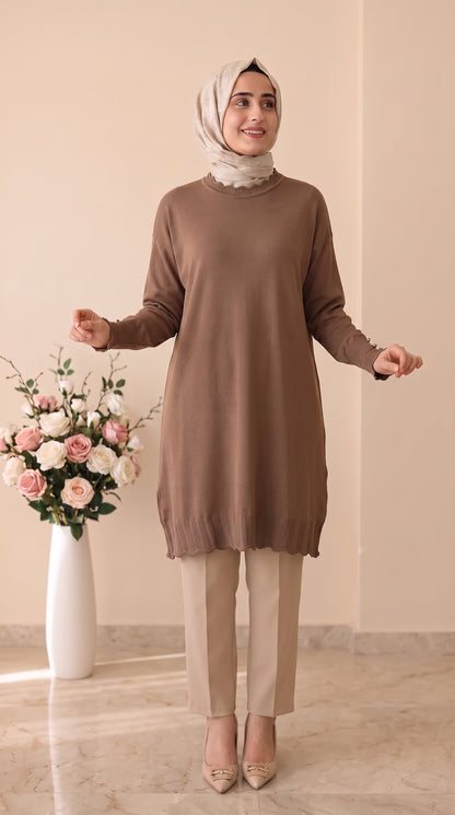 Beranisa Kolları Düğmeli Soğuk İp Tunik 3319