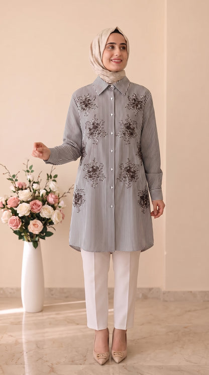 Stella Taş İşlemeli Çizgili Tunik 1542