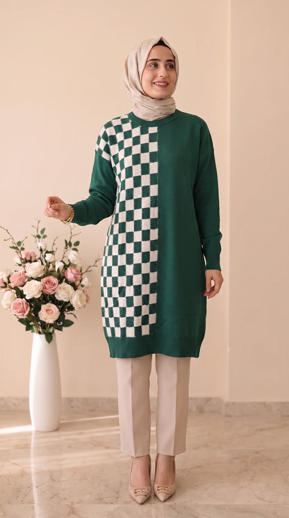 Beranisa Dama  Desenli Angora Soğuk İp Tunik 3376