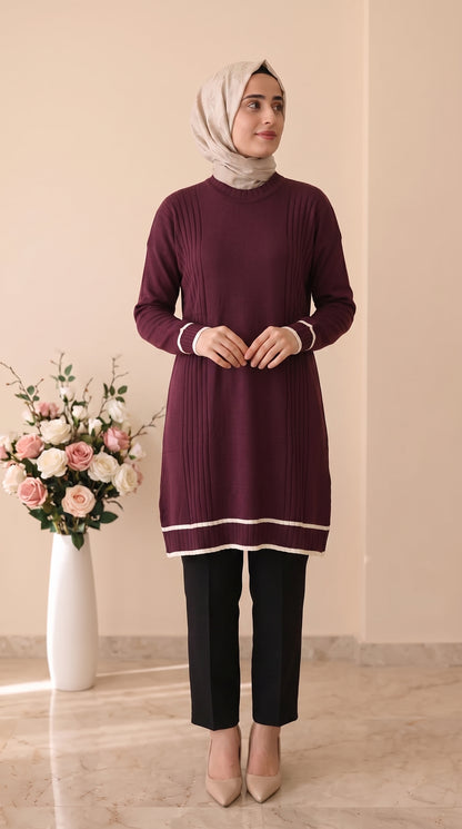 Beranisa Çizgi Detaylı Soğuk İP Tunik 3374
