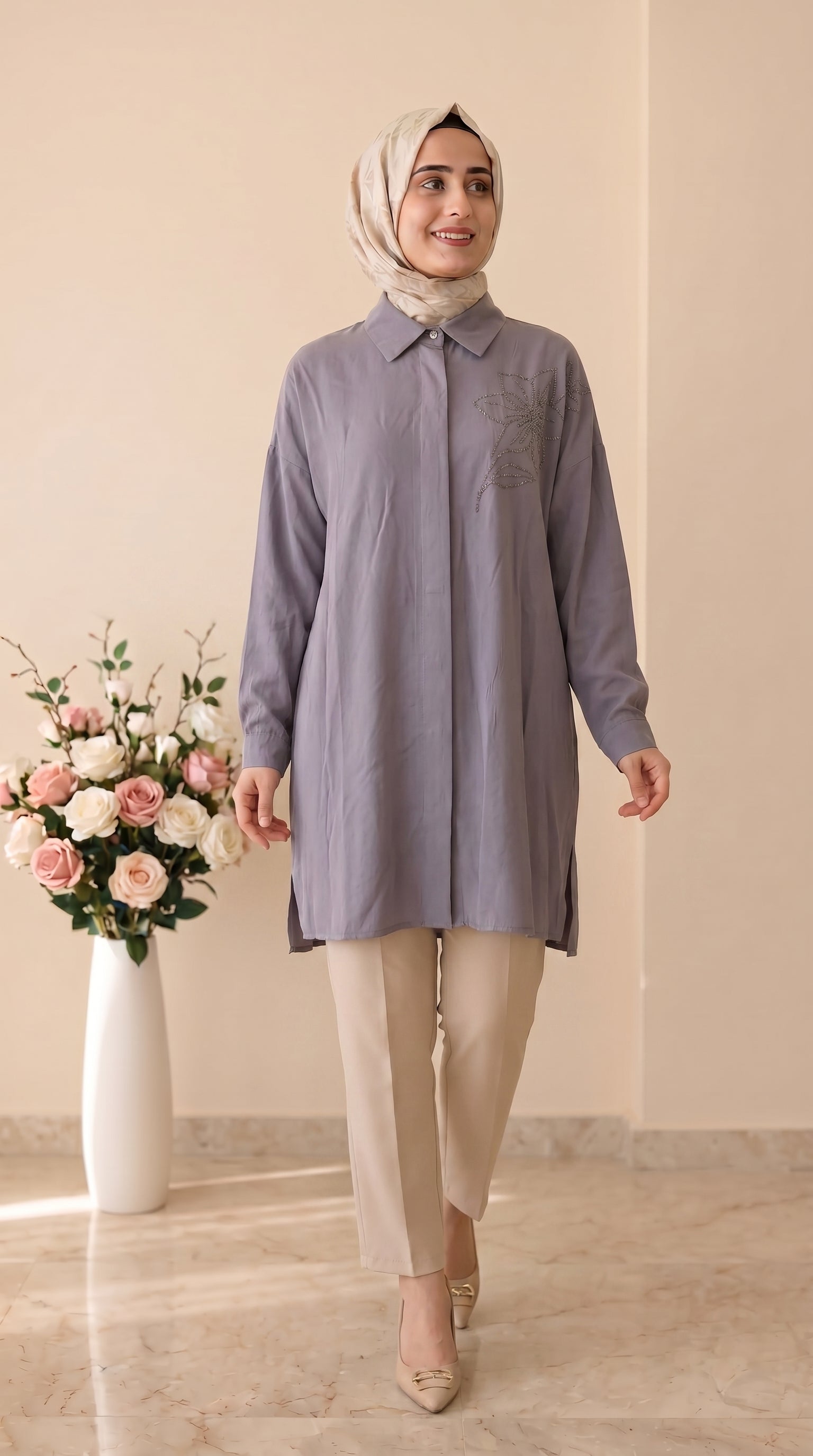 Kado Çiçek İşlemeli Modal Tunik 263364