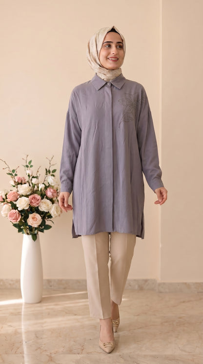 Kado Çiçek İşlemeli Modal Tunik 263364