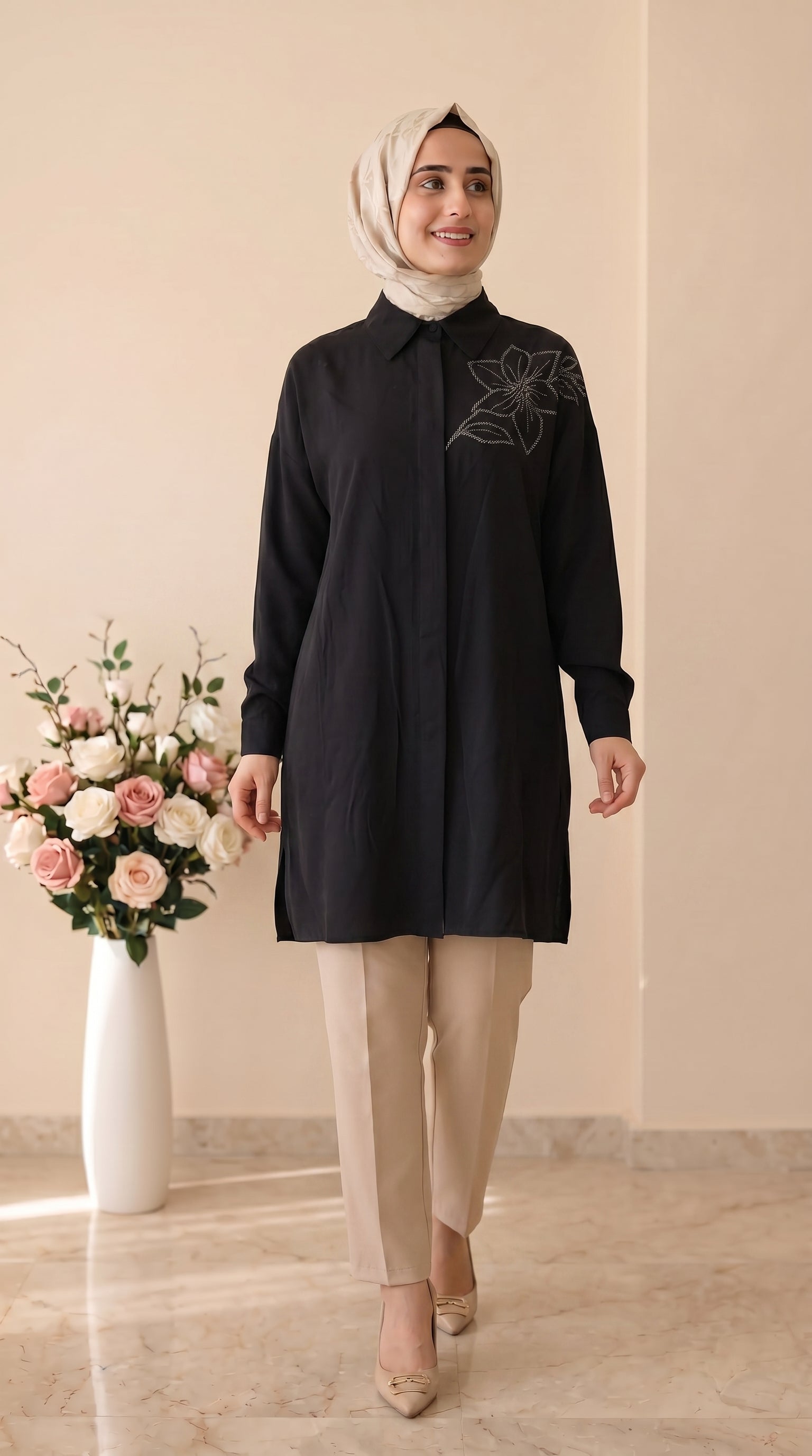 Kado Çiçek İşlemeli Modal Tunik 263364