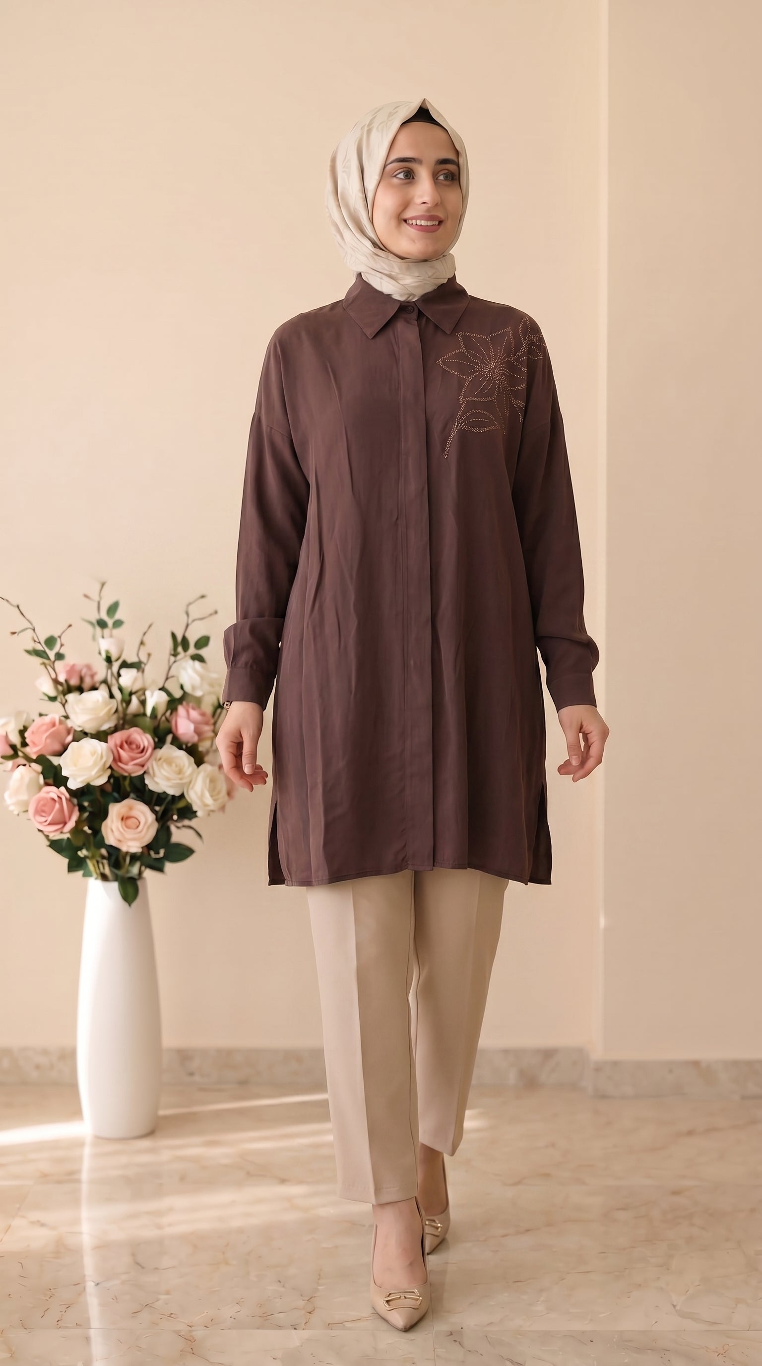 Kado Çiçek İşlemeli Modal Tunik 263364