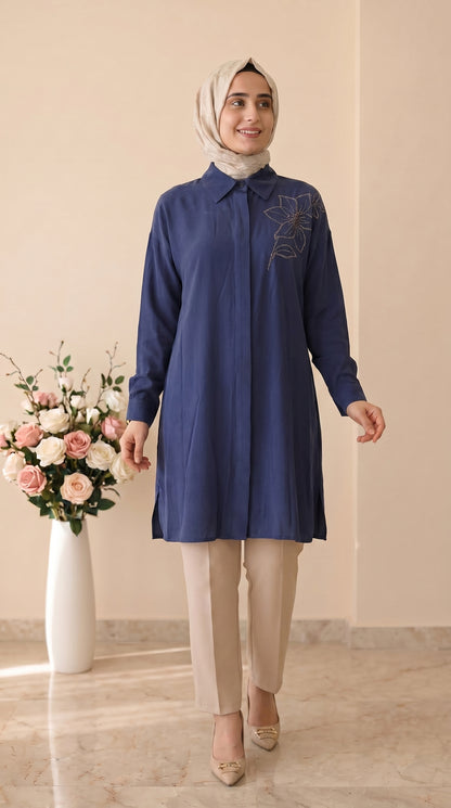 Kado Çiçek İşlemeli Modal Tunik 263364
