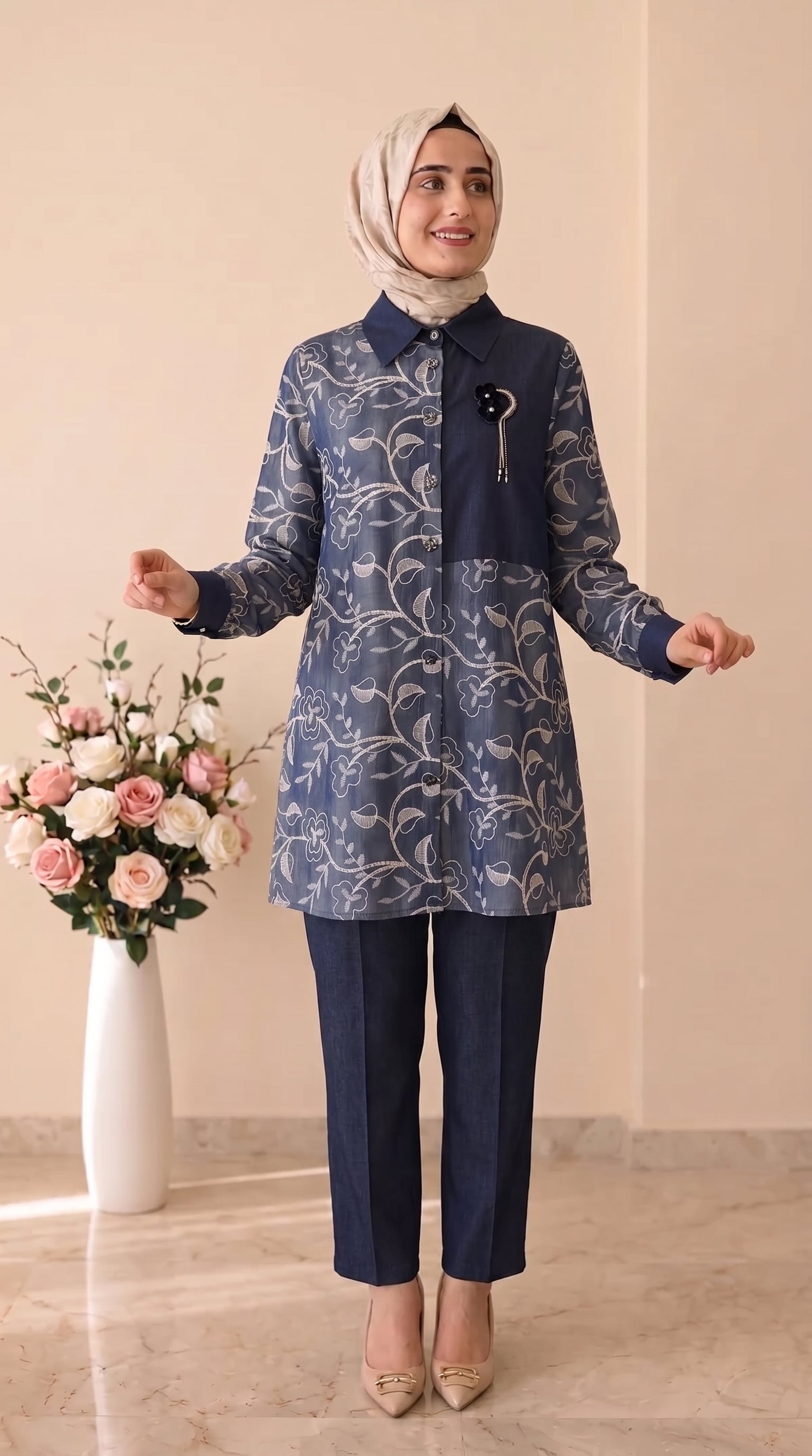 Dua Miss Broş Detaylı Önden Düğmeli Pantolonlu Takım 3044