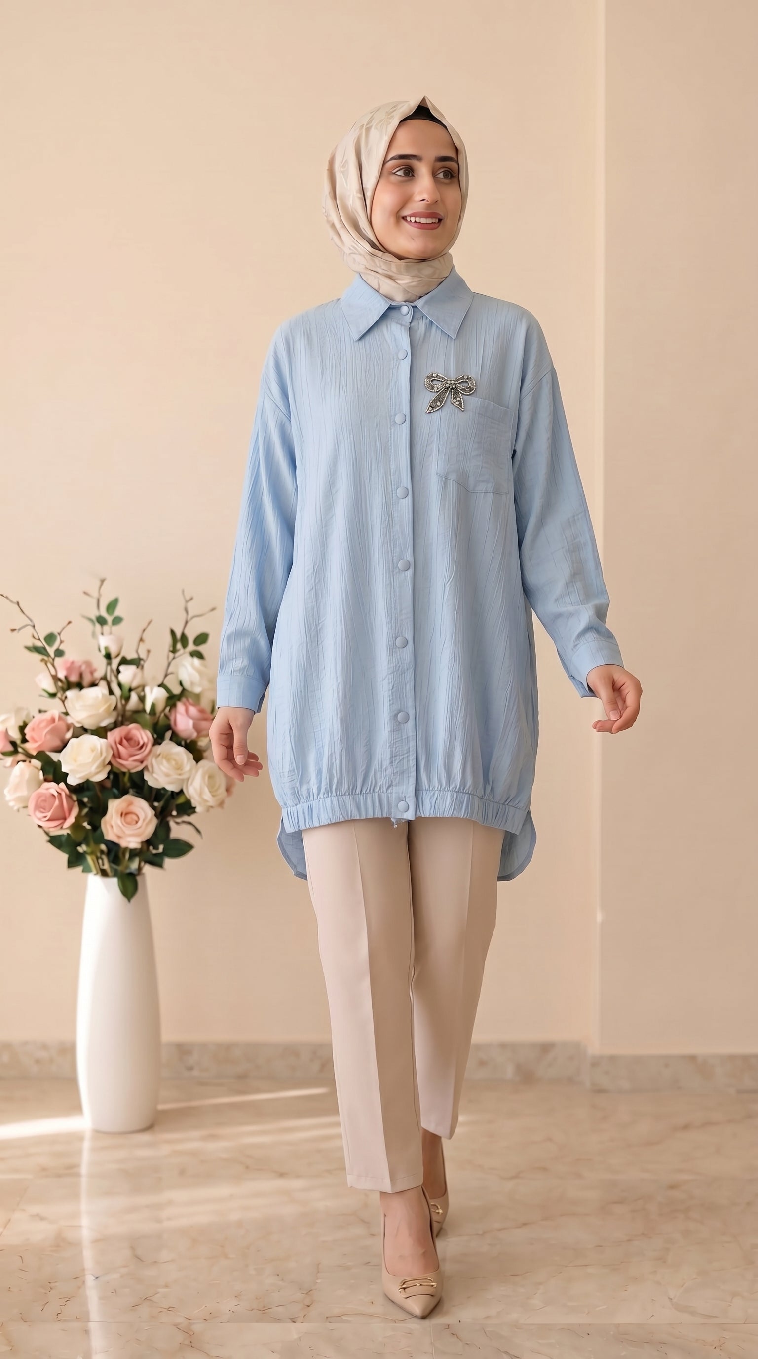 Güner Moda Taş Detaylı Fiyonklu Tunik 4049