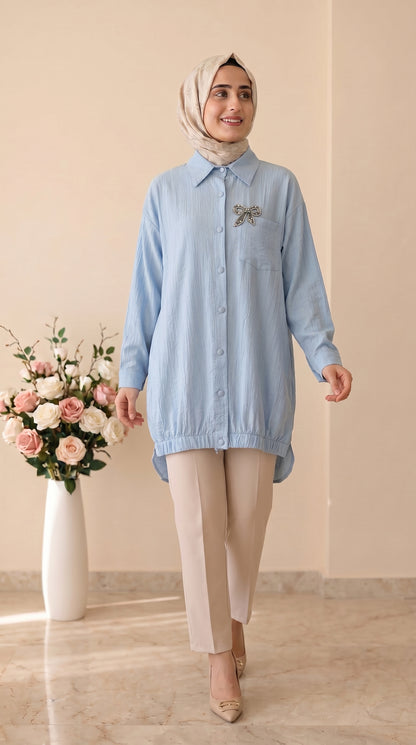 Güner Moda Taş Detaylı Fiyonklu Tunik 4049
