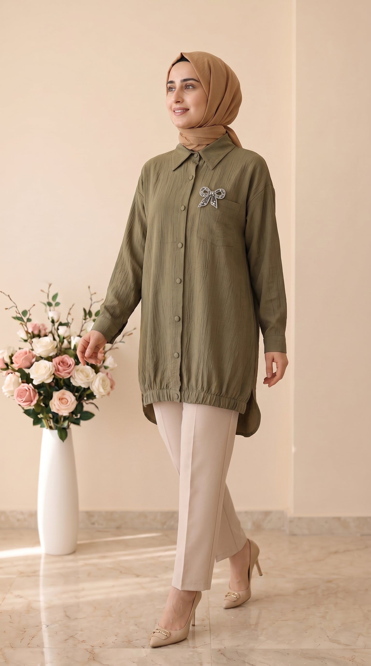 Güner Moda Taş Detaylı Fiyonklu Tunik 4049