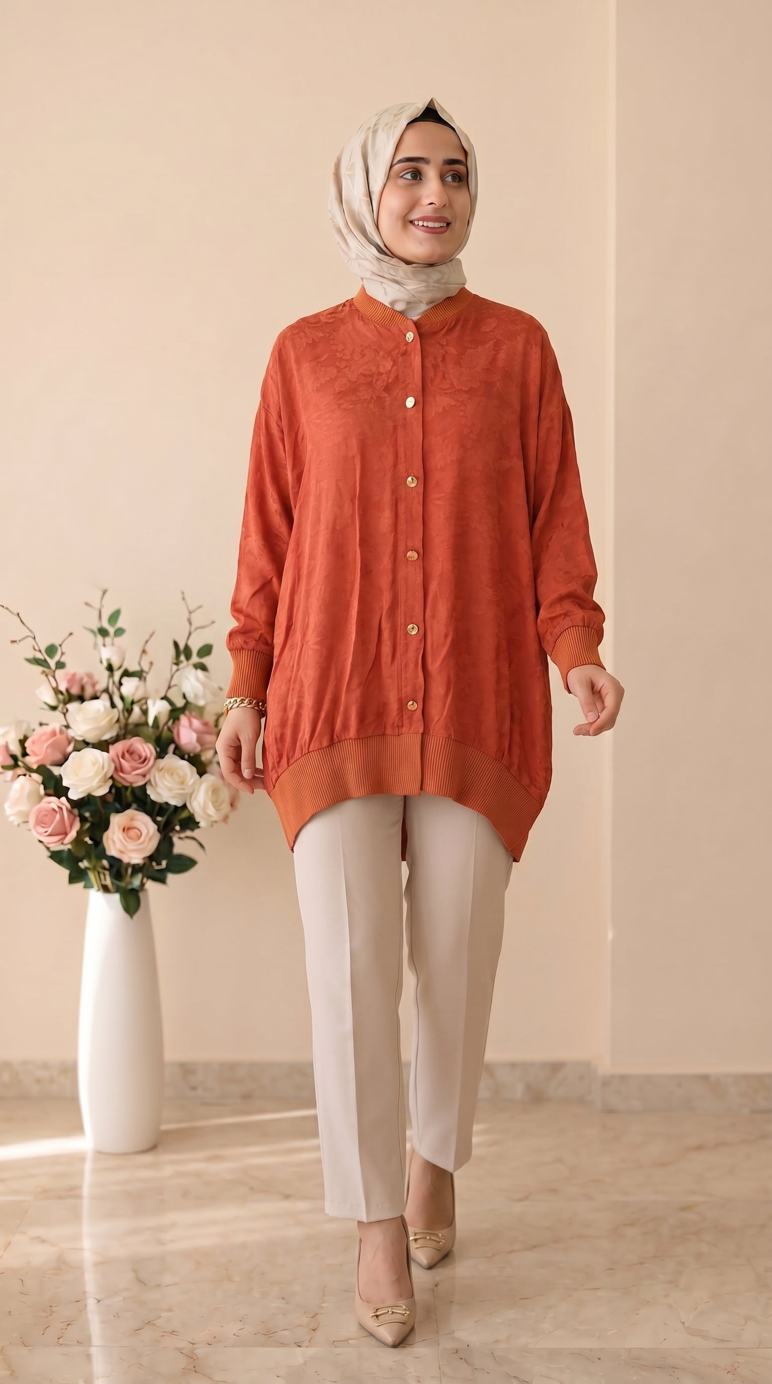 Kado Jakarlı Gold Düğmeli Tunik 7535