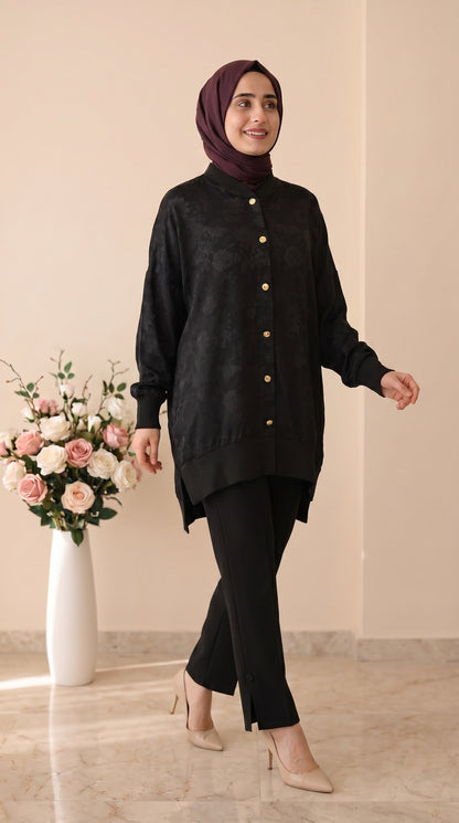 Kado Jakarlı Gold Düğmeli Tunik 7535
