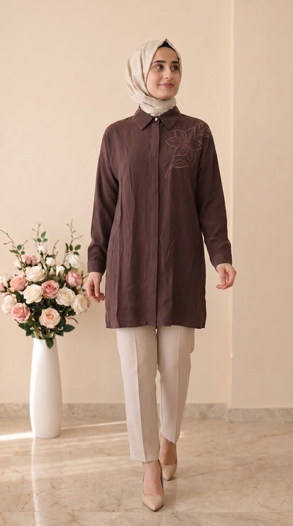 Kado Çiçek İşlemeli Modal Tunik 263364