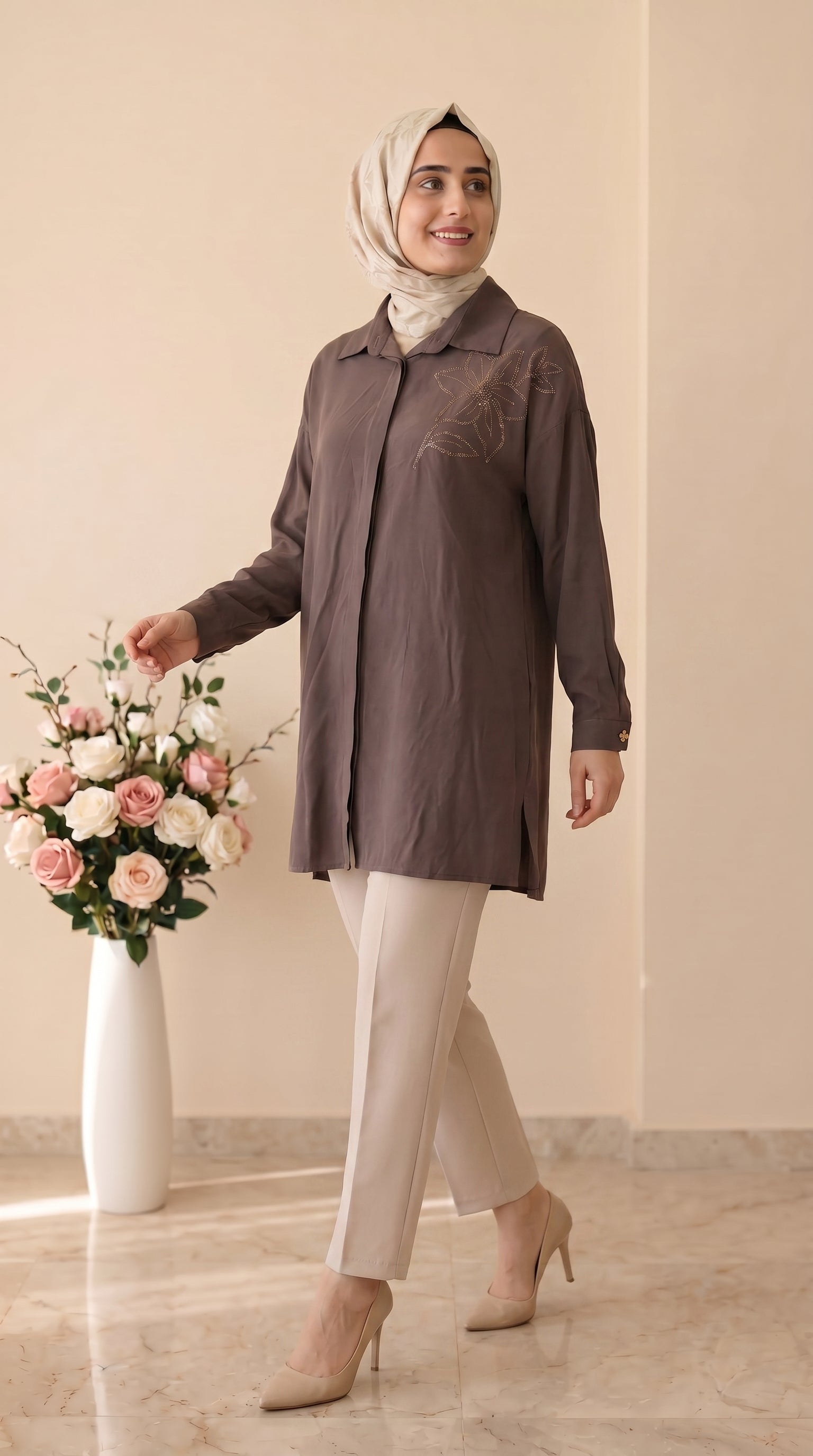 Kado Çiçek İşlemeli Modal Tunik 263364