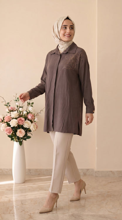 Kado Çiçek İşlemeli Modal Tunik 263364