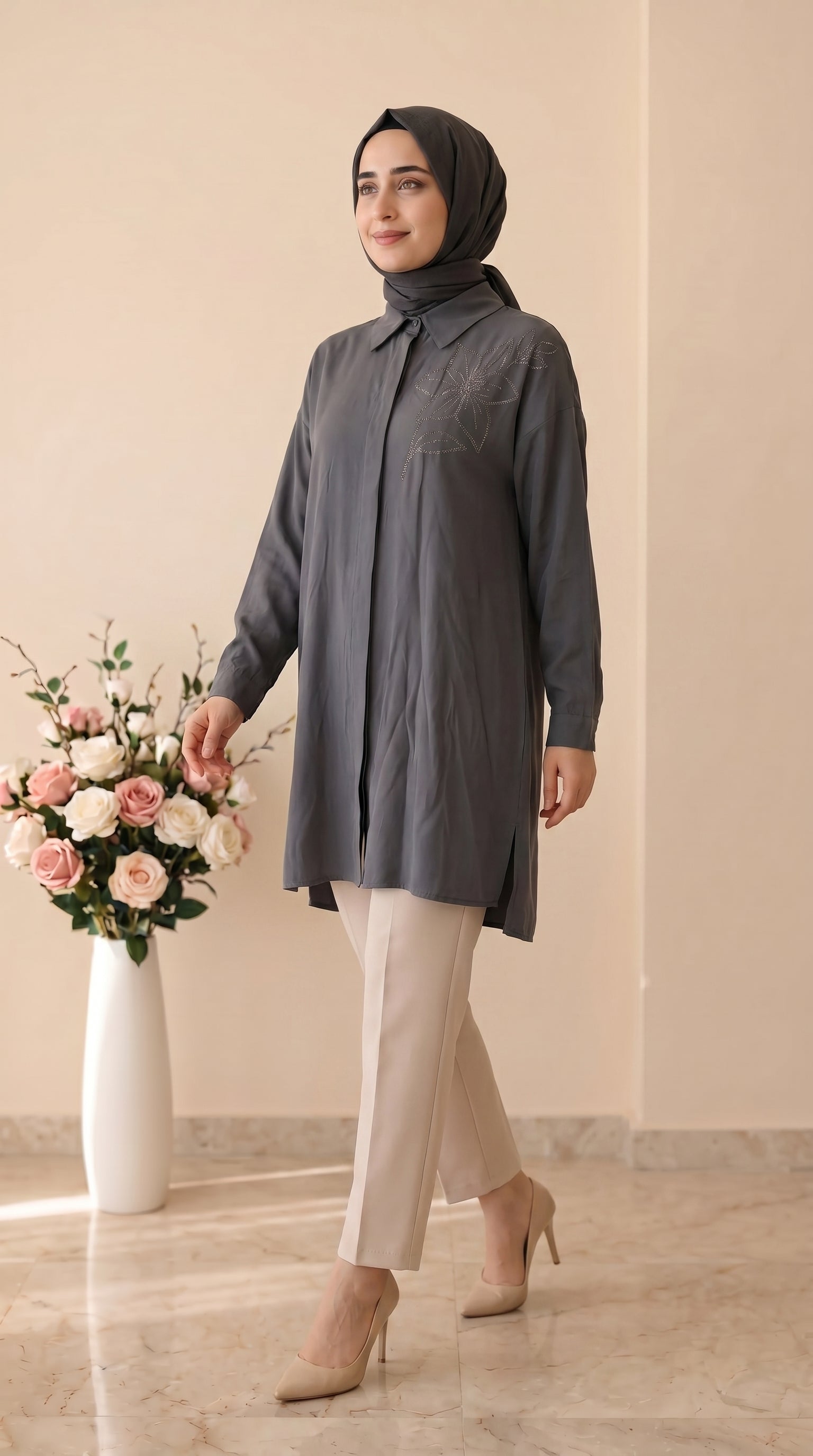 Kado Çiçek İşlemeli Modal Tunik 263364
