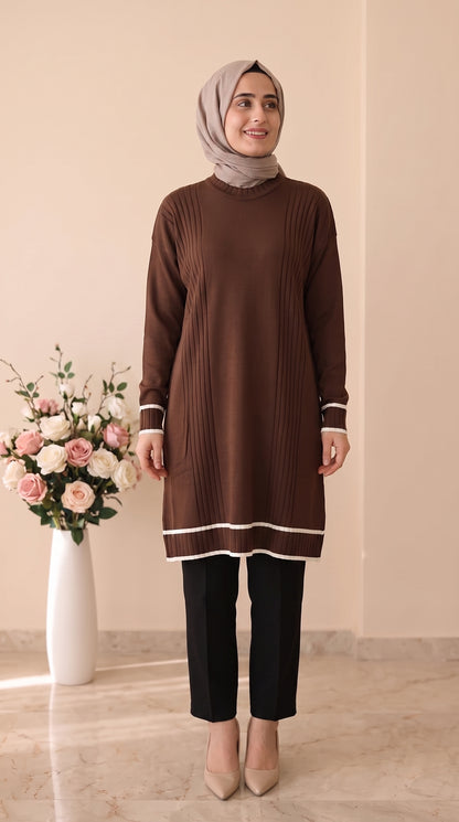 Beranisa Çizgi Detaylı Soğuk İP Tunik 3374