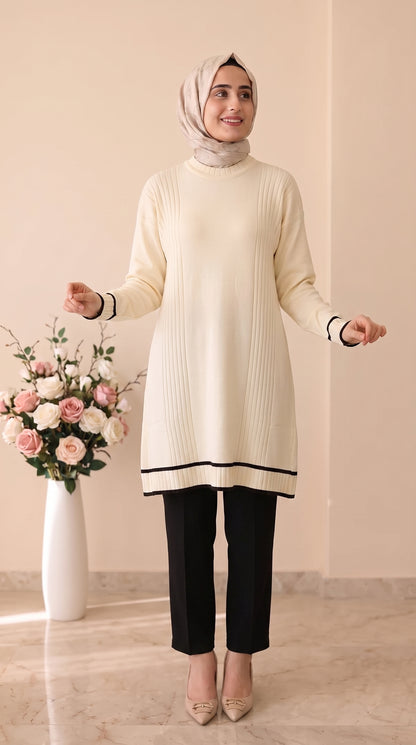 Beranisa Çizgi Detaylı Soğuk İP Tunik 3374