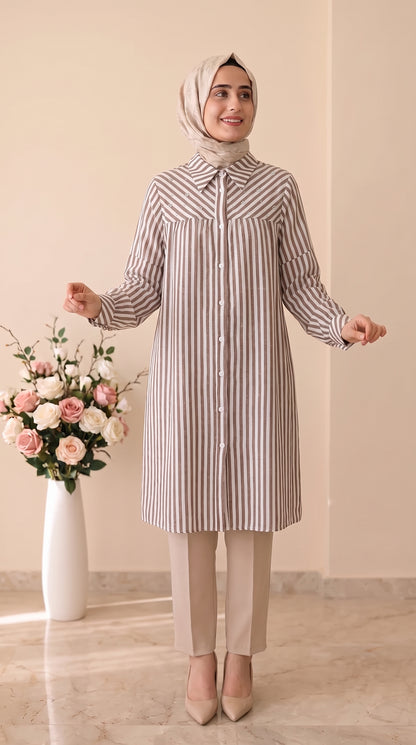 Tripen Çizgili Taşlı Tunik 3607